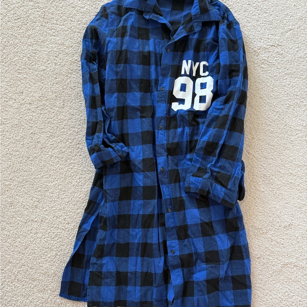 Alcott Blue and Black Checkered Shirt Dress